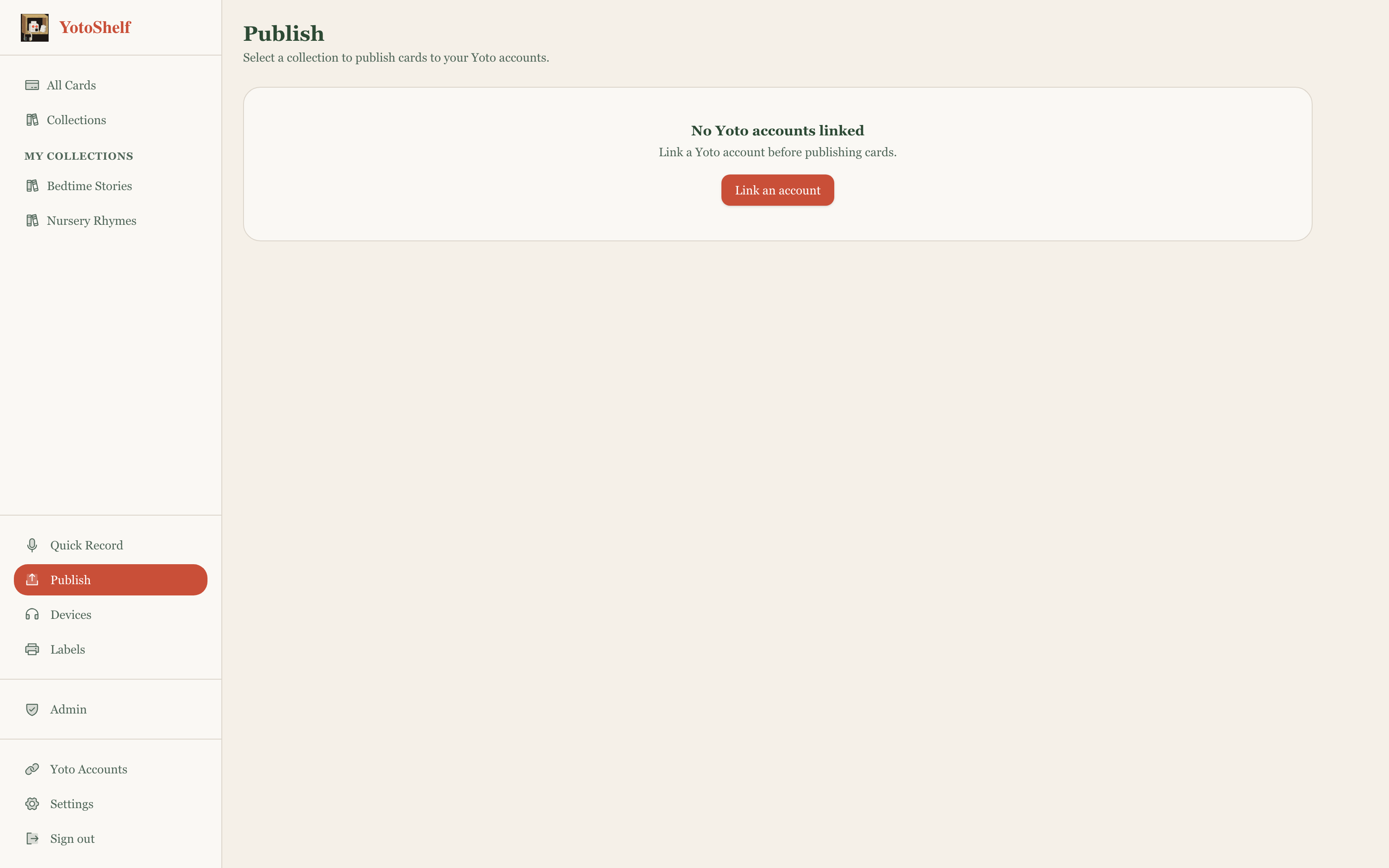 Publish matrix showing card-to-account selection grid